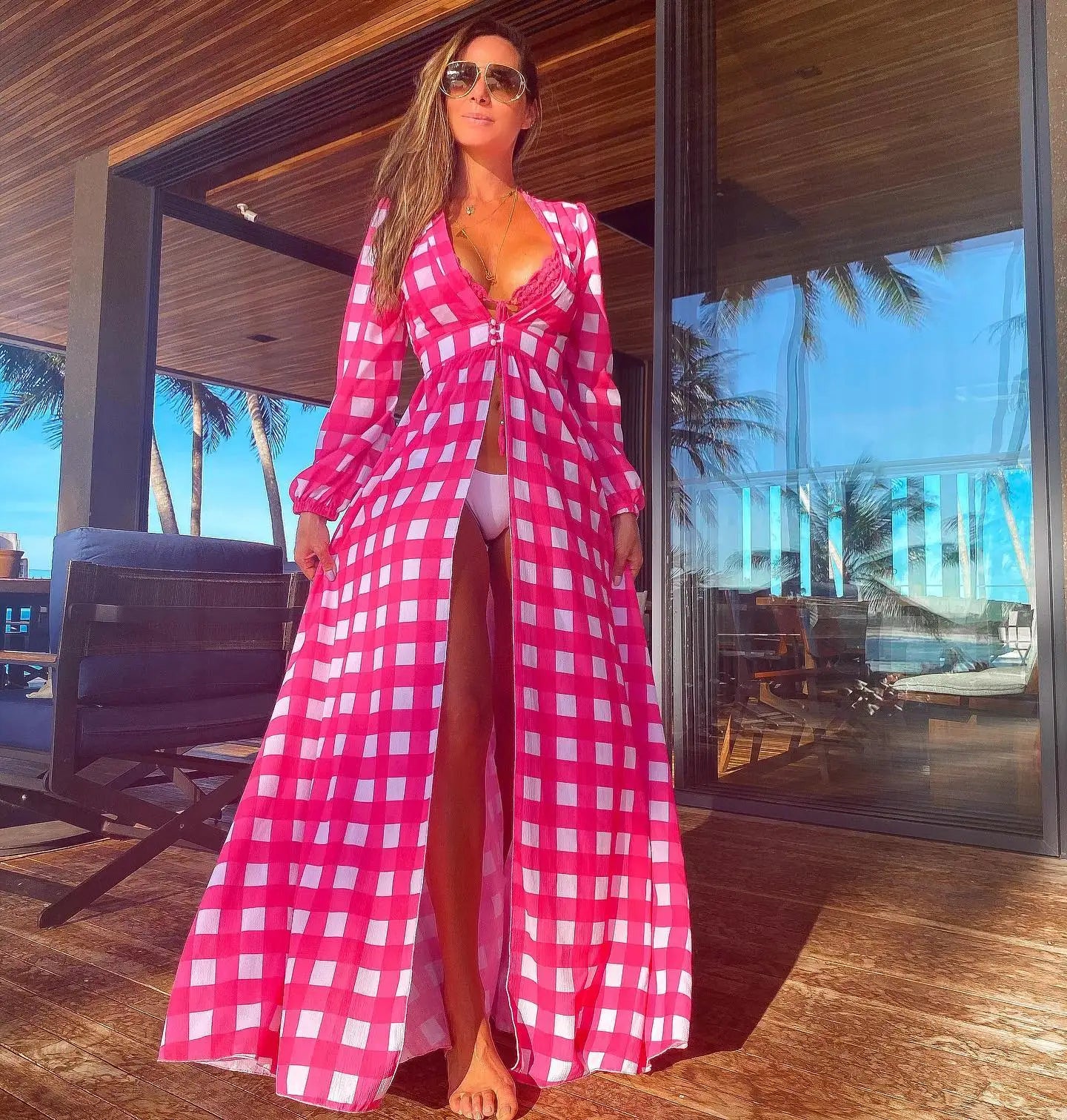 Chiffon Tie Robe with Large Swing Ruffles and Puff Sleeves