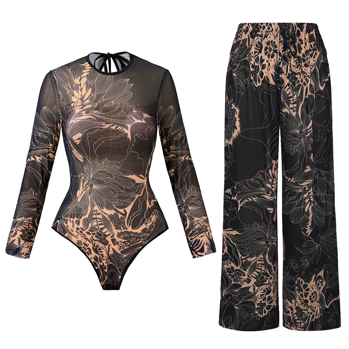 One-Piece Swimsuit Sun Protection Long Sleeves Beachwear With Pants