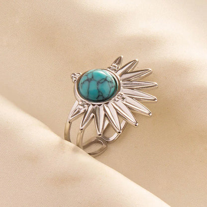 1pc Boho Turquoise Ring Stainless Steel Light Blue Gemstone Silver Adjustable Ring