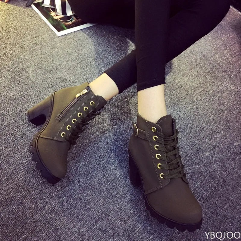 Versatile Lace-up and Zip-Up High Square Heeled Boots in a Variety of Colors