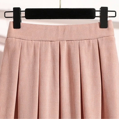 Sizes to 4XL, Pleated Solid Color Maxi Skirt with Elastic Back Waistband