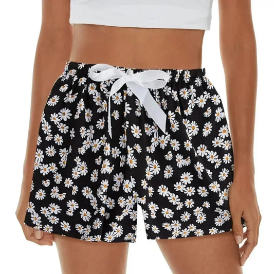 Sizes to 2XL, Women Casual Boho High Waist Shorts Beach Lightweight Printed Drawstrings Elastic Waist