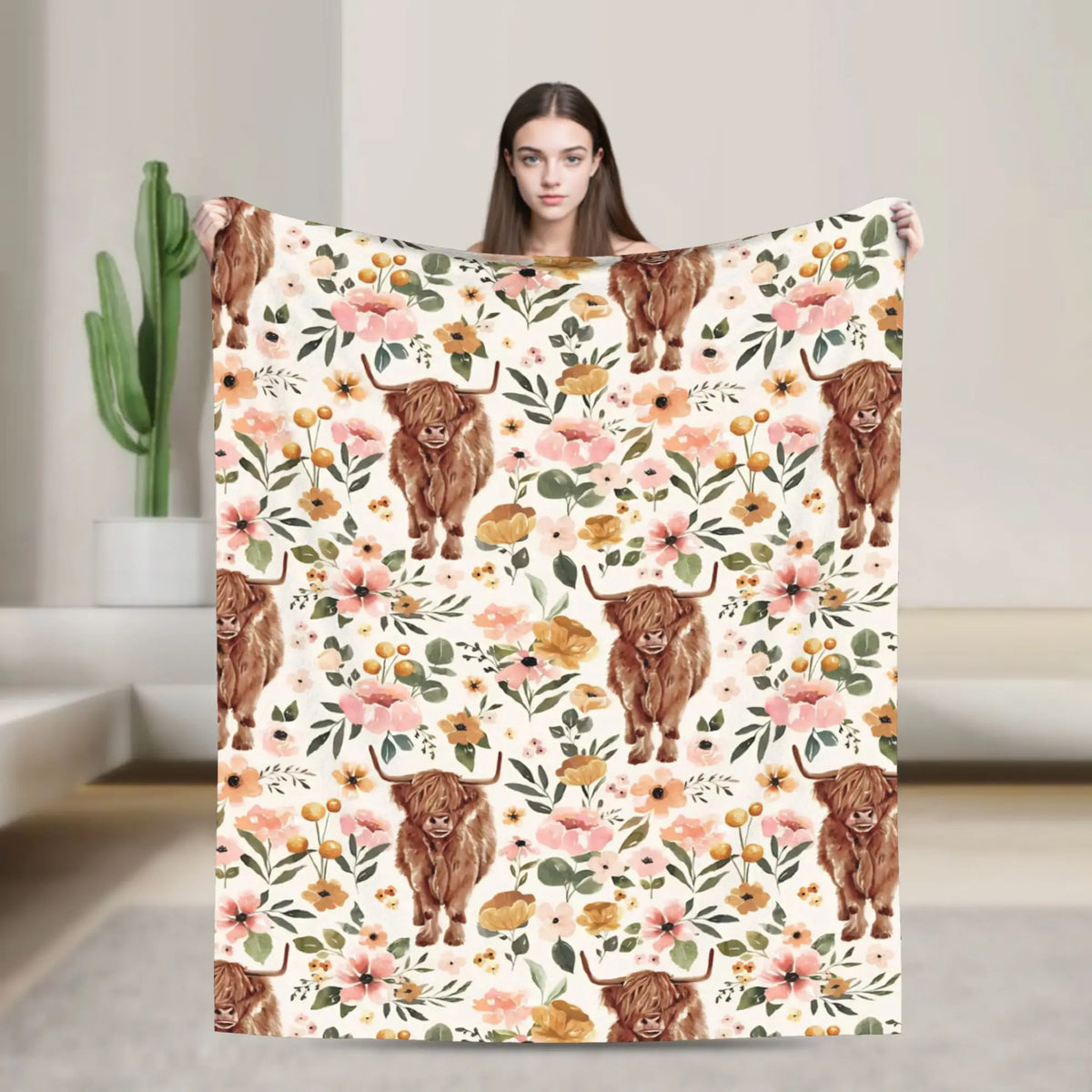 Christmas Highland Cow Fleece Blanket t for Home 150*125cm Piece. 25 Different Prints
