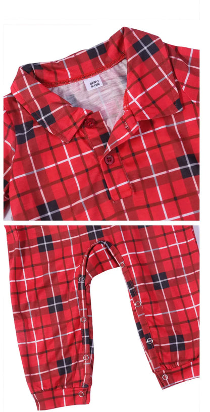 Family Christmas Pajamas Matching Sets Adult And Kids Red Plaid Button Shirts Tops+Pants Baby Romper Dog Pajamas too!!