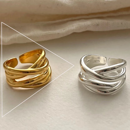 Sterling Silver Rings INS Fashion Vintage Hollow Lines  Adjustable  Jewelry