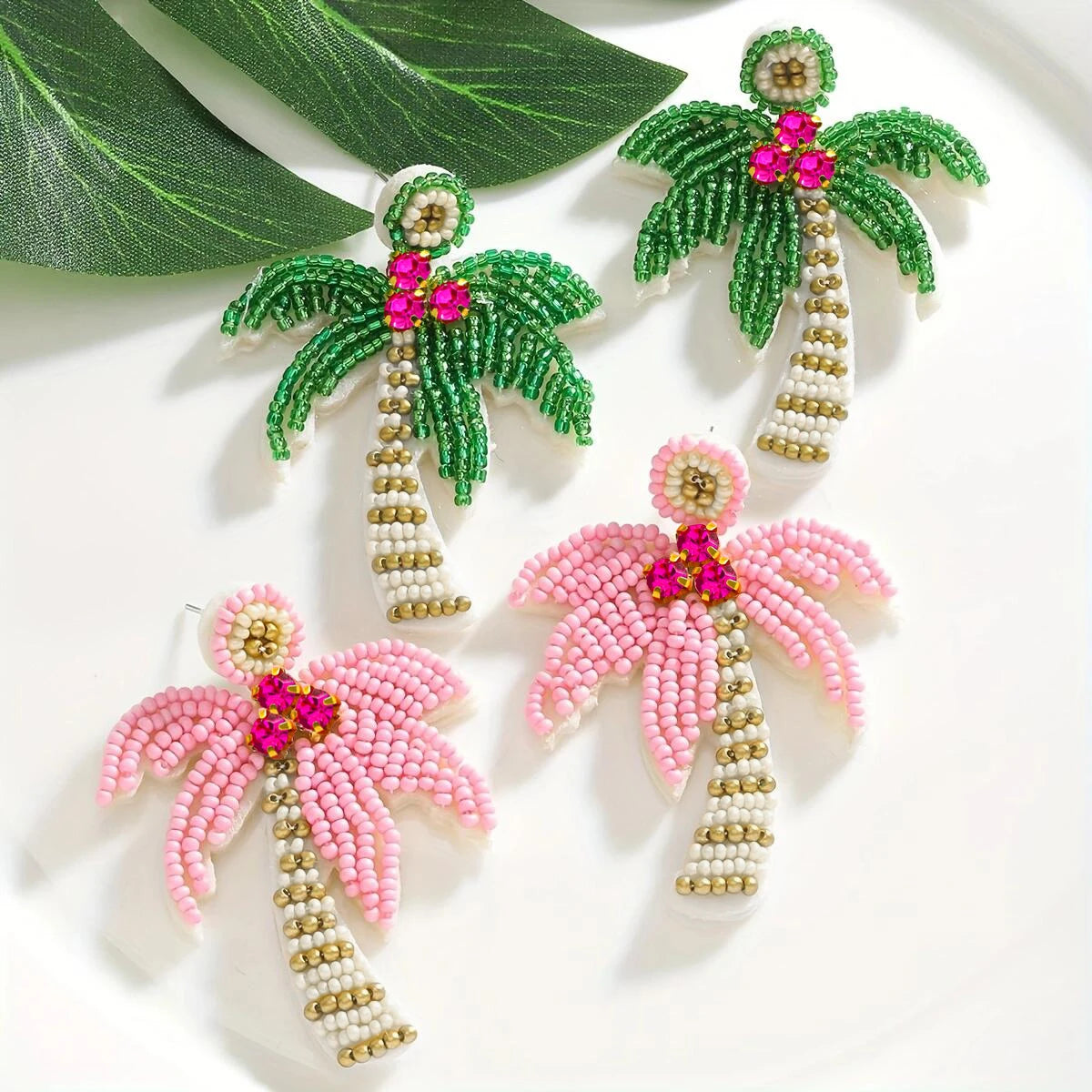 Fun Bohemian Handmade Beaded Coconut Trees and Cactus