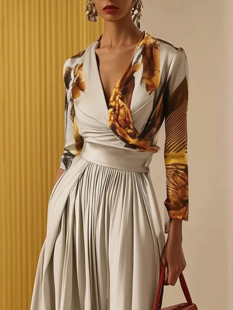 Sizes to 2XL Women's Slim Fit Jumpsuit V-neck Long Sleeves High Waist and Extra Wide Legs