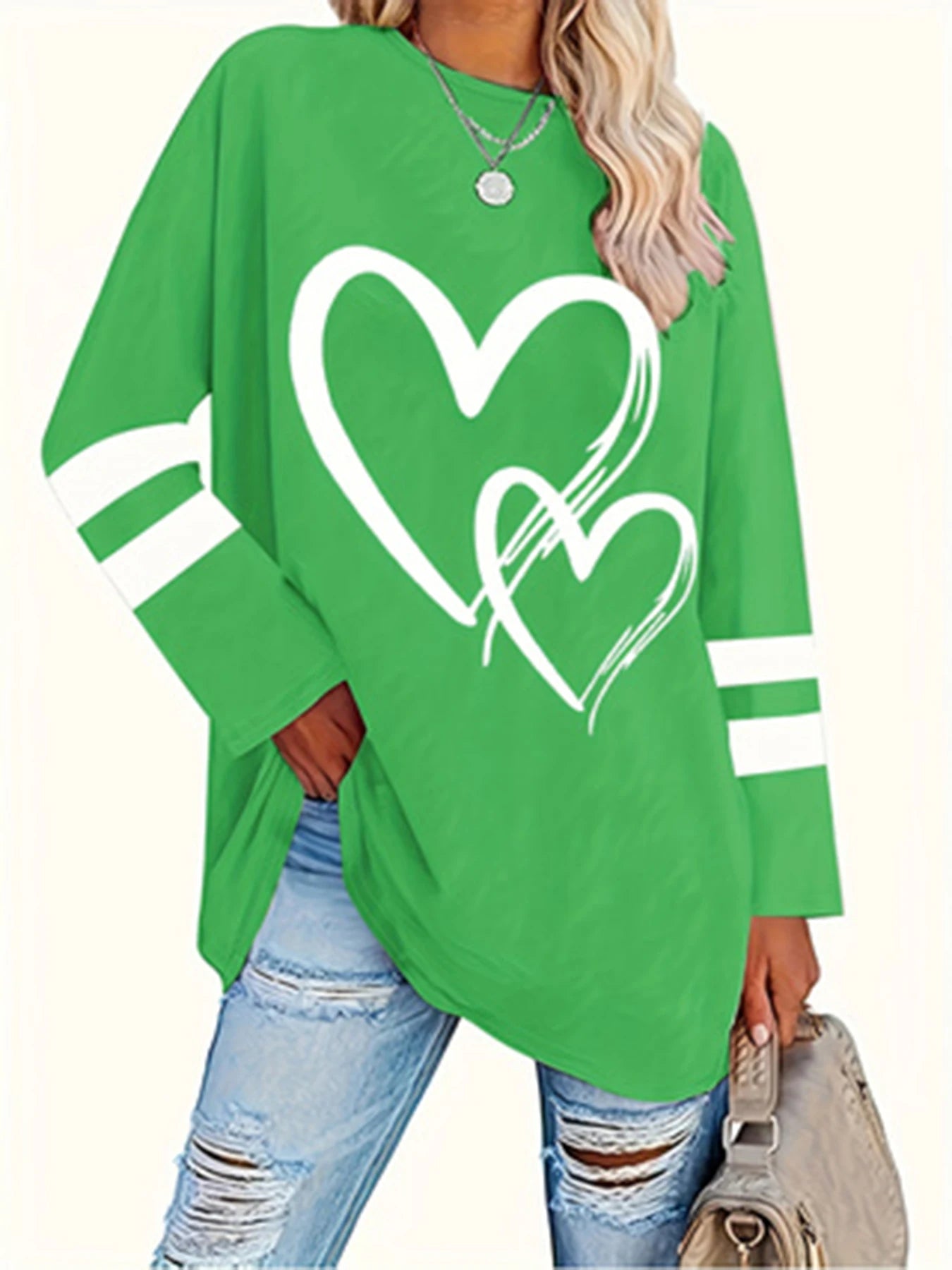 Plus Size eyelet hollow solid  heart-shaped printed long-sleeved Light Stretch, Casual.  Available in 6 Colors