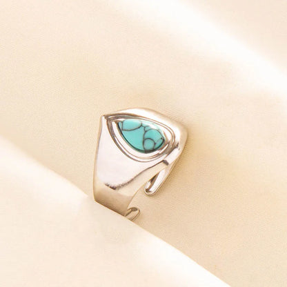 1pc Boho Turquoise Ring Stainless Steel Light Blue Gemstone Silver Adjustable Ring
