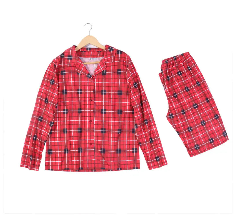 Family Christmas Pajamas Matching Sets Adult And Kids Red Plaid Button Shirts Tops+Pants Baby Romper Dog Pajamas too!!