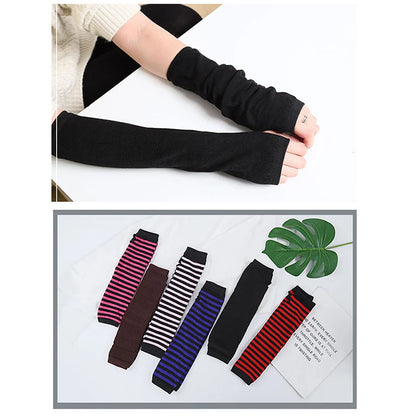 Winter Warm Long Sleeve Gloves Fingerless Stripe Knitted Elbow Elastic Outdoor Fashion Warm Wrist and Arm Glove in 8 colors