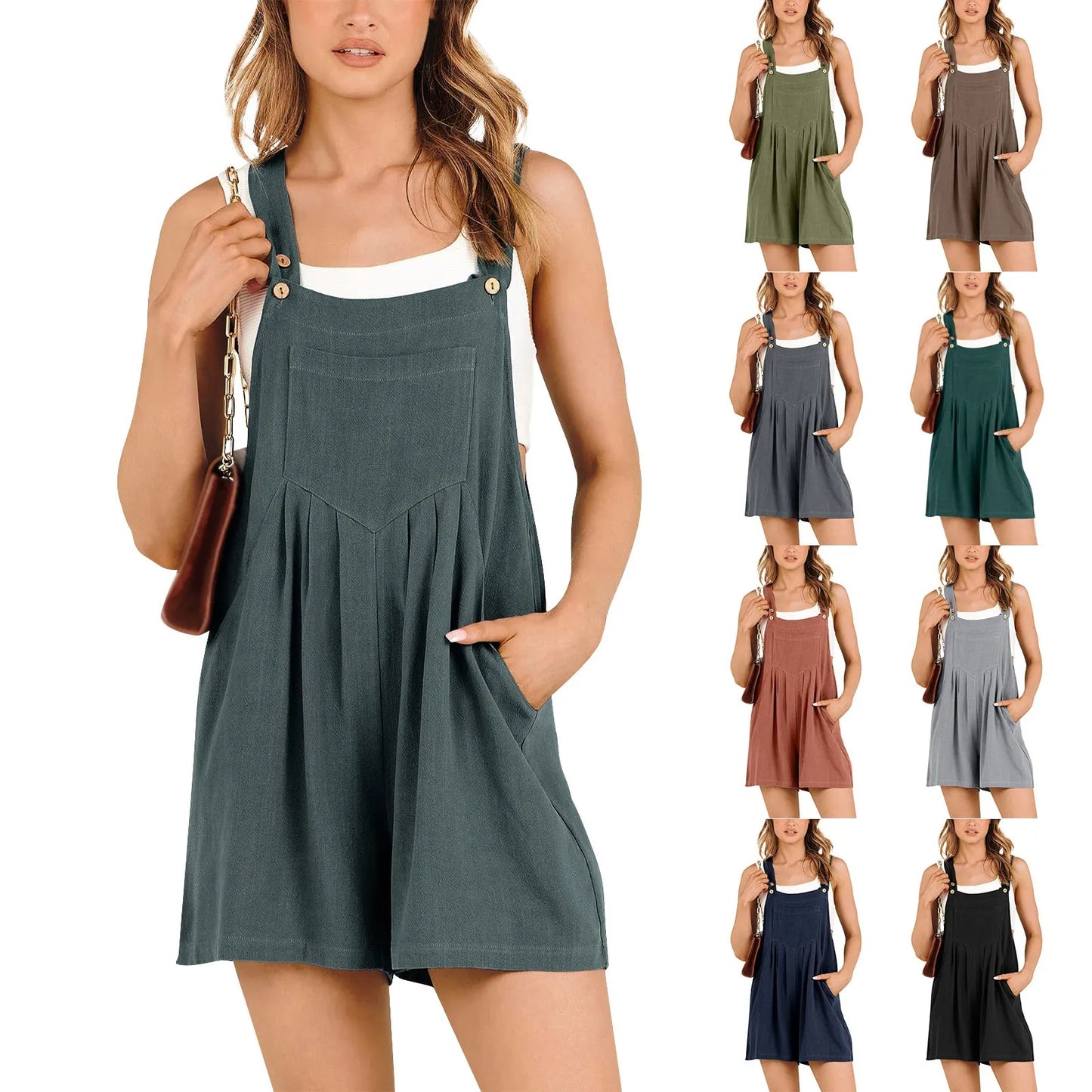Sizes to 5XL Cotton Linen Loose And Slimming Wide Leg Jumpsuit With Pockets