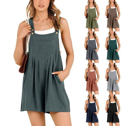 Sizes to 5XL Cotton Linen Loose And Slimming Wide Leg Jumpsuit With Pockets