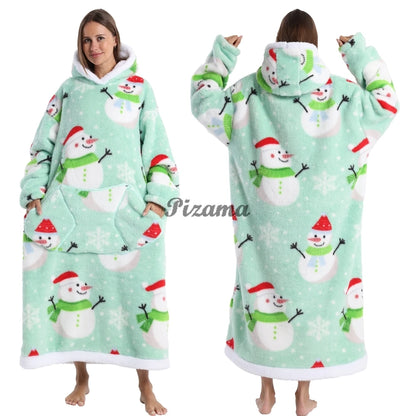 Super Long Flannel Pullover Night Shirt with Pocket and Hood, Super Snuggly for Men and Women, 12 Different Prints