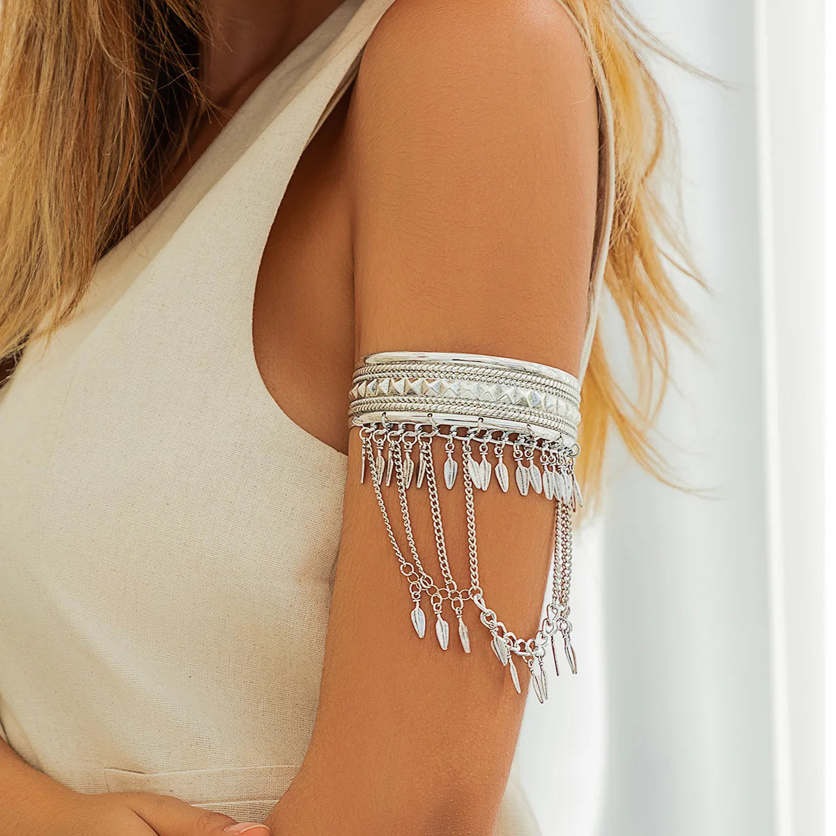 Golden Metal Coin Leaf Arm Cuff