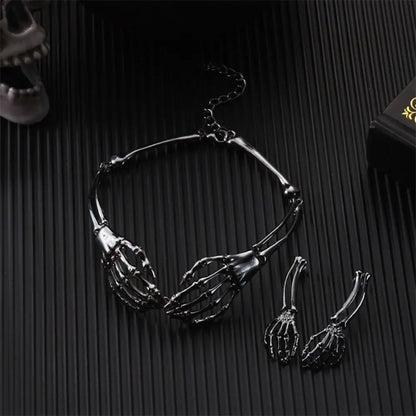Halloween Skeleton Jewelry Gothic Skeleton Hands Choker and Earrings Set