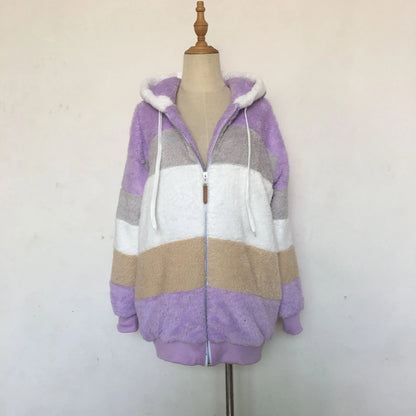 Oversized Warm Plush Jacket with Pockets, Hood, and Zipper Front, Loose, Cozy Fit. comes in 10 Colors