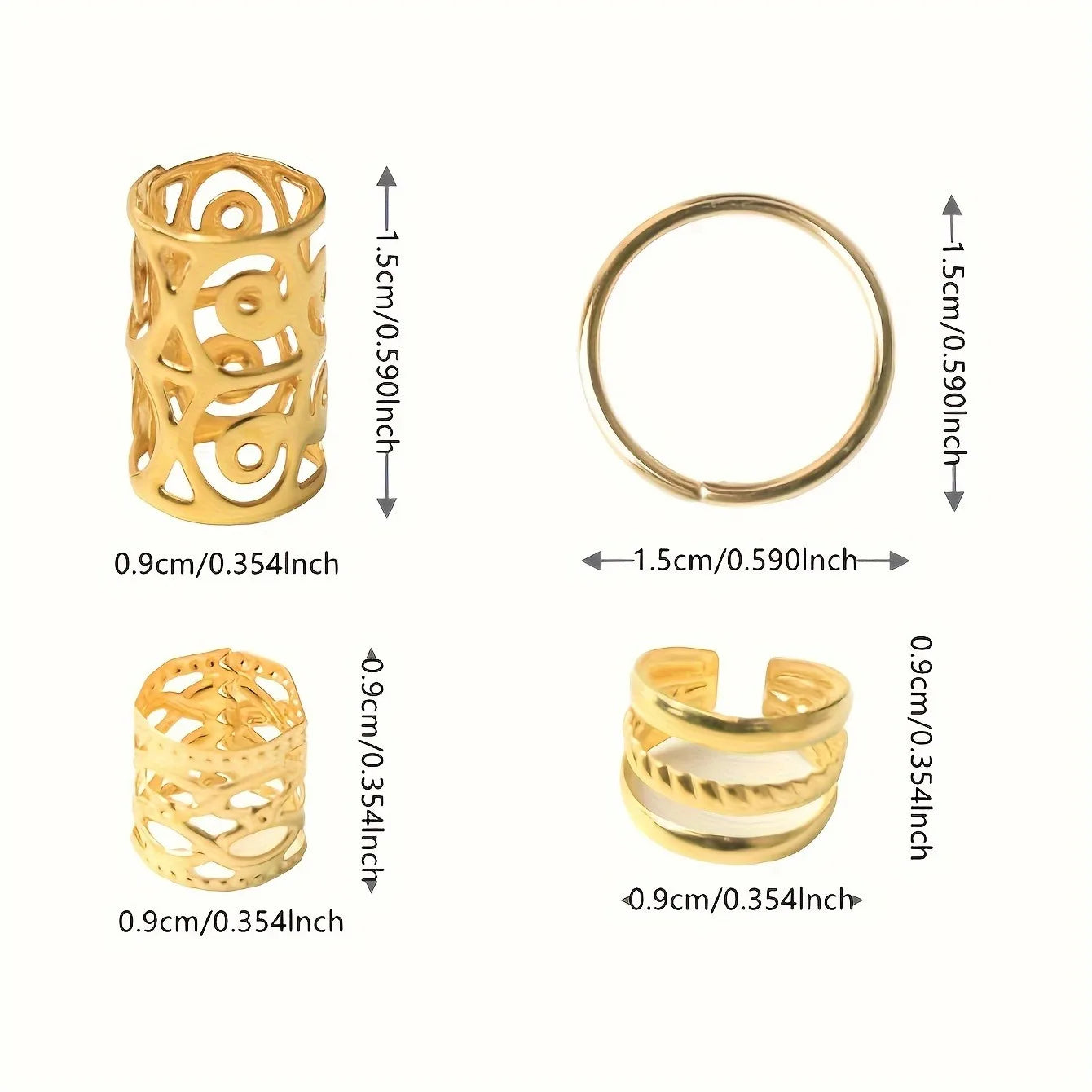 80PCS/Set Boho Vintage Hollow Hair Rings Alloy Hair Cuffs (May also be used as ear cuffs)