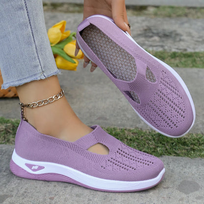 Women's casual shoes, solid color, breathable, soft-soled, lightweight walking shoes, low-top knit