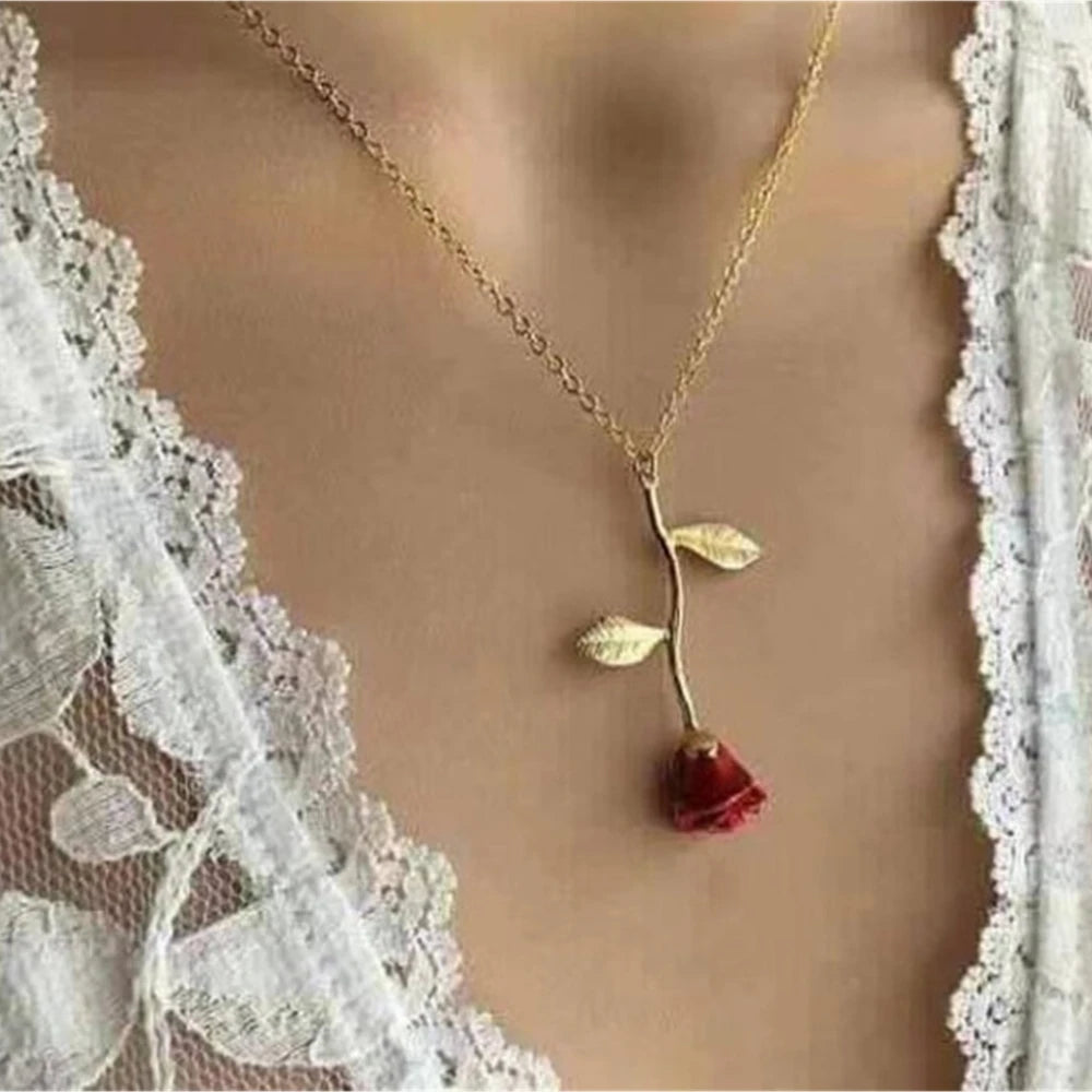 3D Rose Flower Necklace  Unique Gift
