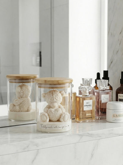 Cute Teddy Bear Scented Candle Glass Jar Soy Wax Aromatherapy