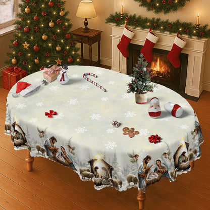 Christmas Nativity Tablecloth in 13 Designs (sizes and shapes listed at end)