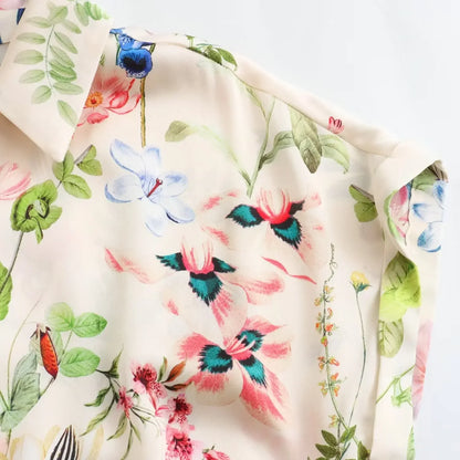 Boho Floral Print Shirt Mini Dress With Belt and Button Down Front, Tie Waist