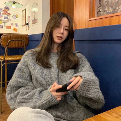 Thick Warm Cable Knit Oversized Pullover Sweater, 2 Colors