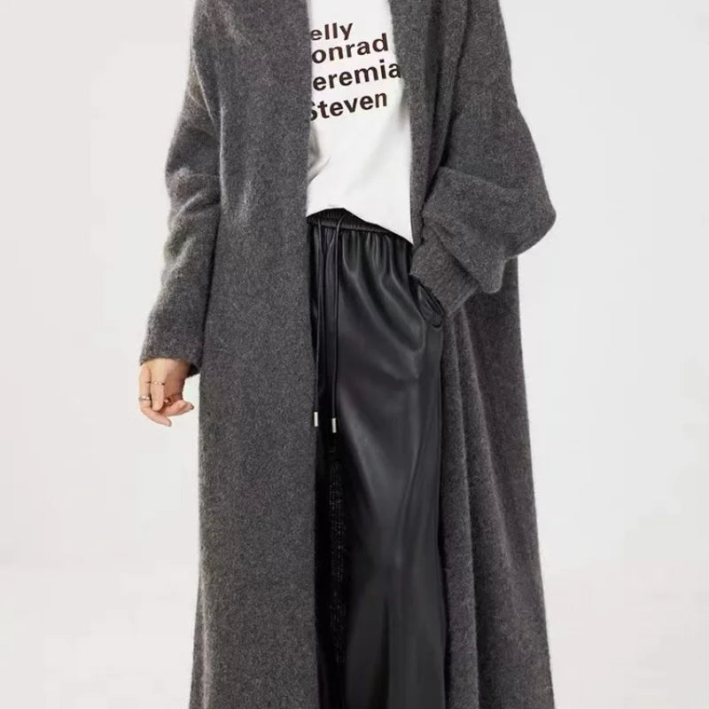 Mid-Calf Length, Long Sleeves, Oversized Course Knit Sweater, Loose Fit