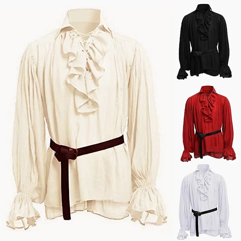 Medieval Halloween Costume Shirts, Autumn Casual Shirts, Steampunk,  Long Ruffled  Sleeve, Gothic Shirt