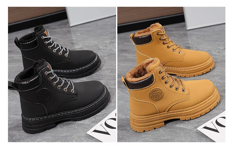 High Top Work Boots, Thick Soled, Lace-Up, Anti-Slip Warm Waterproof Women's Boots in Black and Marigold