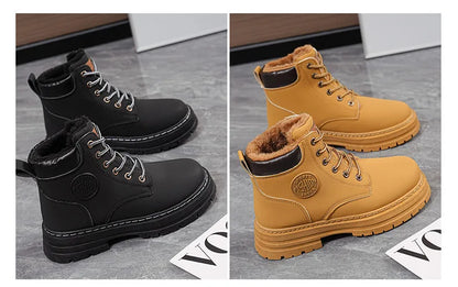 High Top Work Boots, Thick Soled, Lace-Up, Anti-Slip Warm Waterproof Women's Boots in Black and Marigold