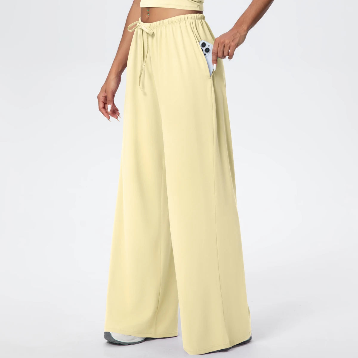 Quick Drying Wide Leg Yoga Pants Loose High Waist With Pockets and drawstring