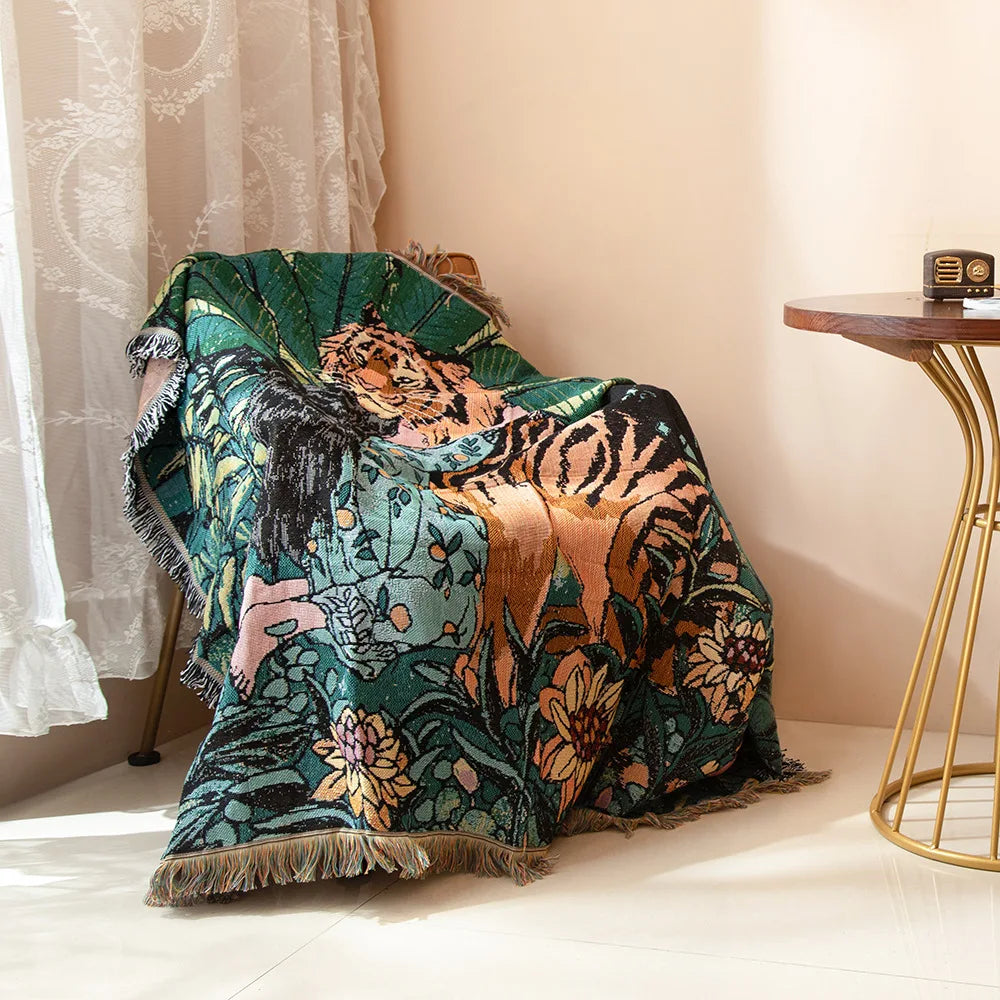 Boho Floral Tapestry, Nordic Plaid Blankets with Fringe. Comes in 10 designs
