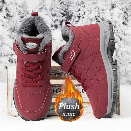 Red or Black Women's Climbing Shoes, Outdoor Sports Cotton Fleece Lined Tie and Strap Closure