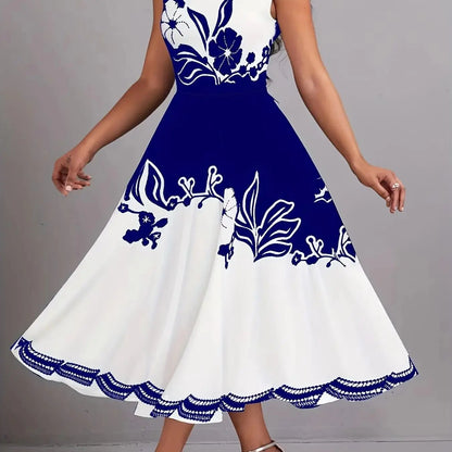 Sizes to 5XL Floral Print Tank Dress, Elegant Button Decor, Sleeveless Dress,