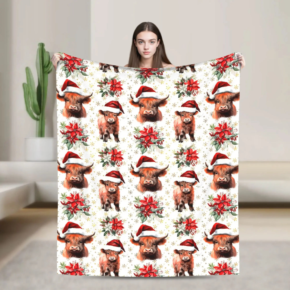 Christmas Highland Cow Fleece Blanket t for Home 150*125cm Piece. 25 Different Prints
