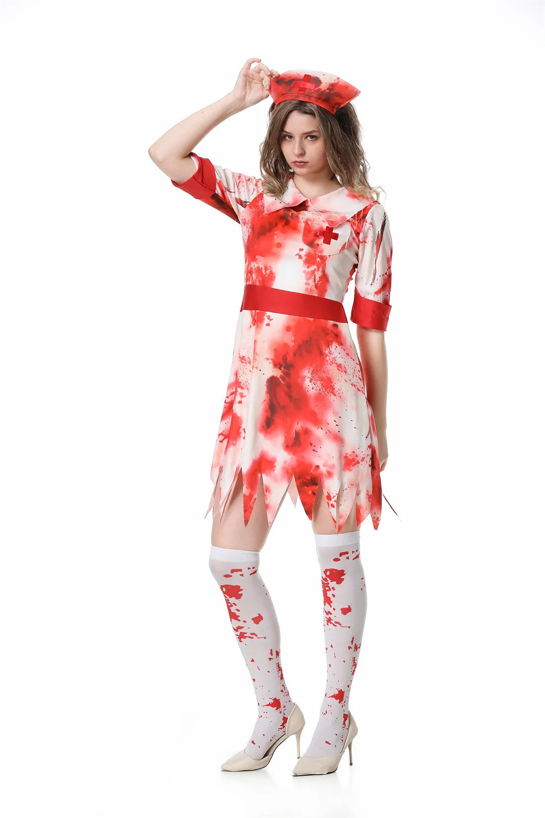 Halloween Scary Nurse Costumes Adult, Horror Bloody Printed Nurse Costume