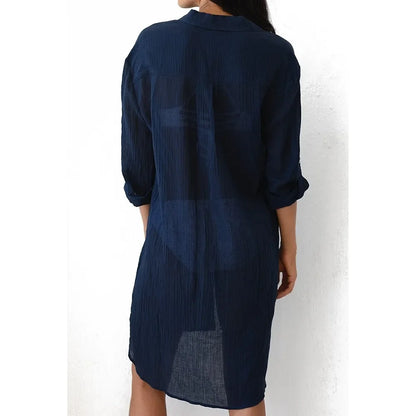Cotton Tunic for Beach Swimsuit Cover-up or a Long, Thin Blouse in Dark Blue, White, Teal, or Black