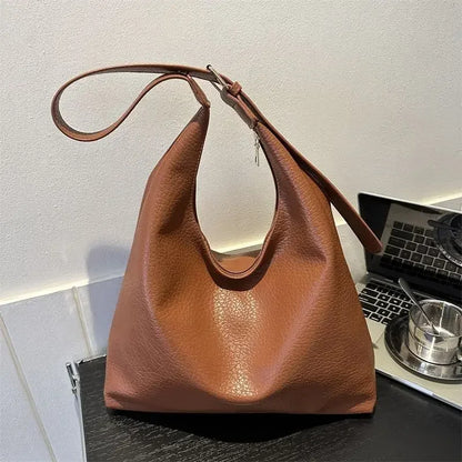 Leather Tote Bag Large High Capacity Shoulder Bag, White, Dark Brown, Reddish Tan, and Black