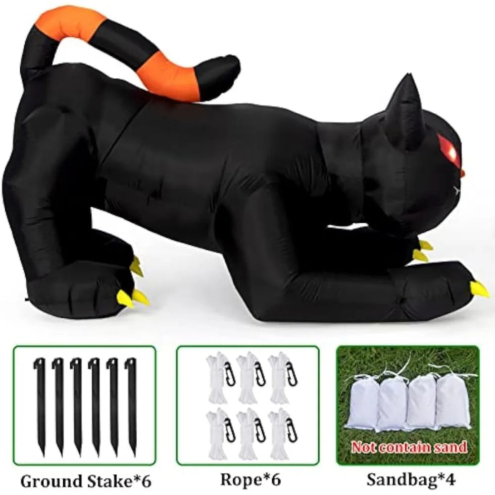 Halloween Inflatable 1.8m Black Cat, Moves His Head,  LED Lights Indoor or Outdoor Air-blown Decoration