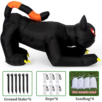 Halloween Inflatable 1.8m Black Cat, Moves His Head,  LED Lights Indoor or Outdoor Air-blown Decoration