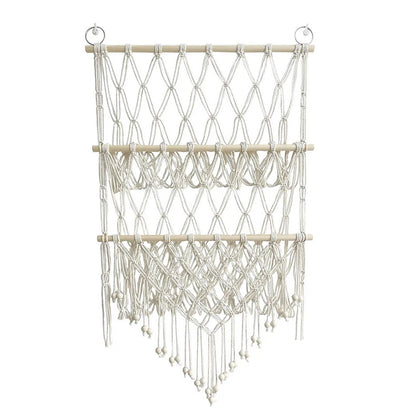Boho Hand-woven Storage Hammock Rack Ideal for Children's Room Plush Toy Storage Display Shelf Home Decor Organizer Mesh Wall Art Tapestry
