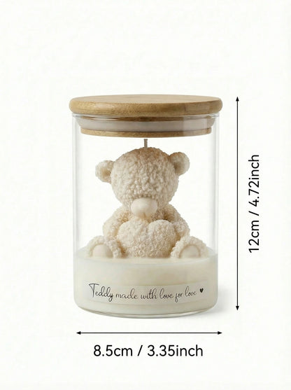 Cute Teddy Bear Scented Candle Glass Jar Soy Wax Aromatherapy