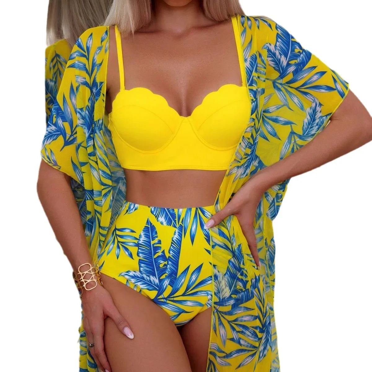 11 Different Colors in this High-Waisted 2 Piece Swimsuit with Net Cover up Slimming Design TO 3XL