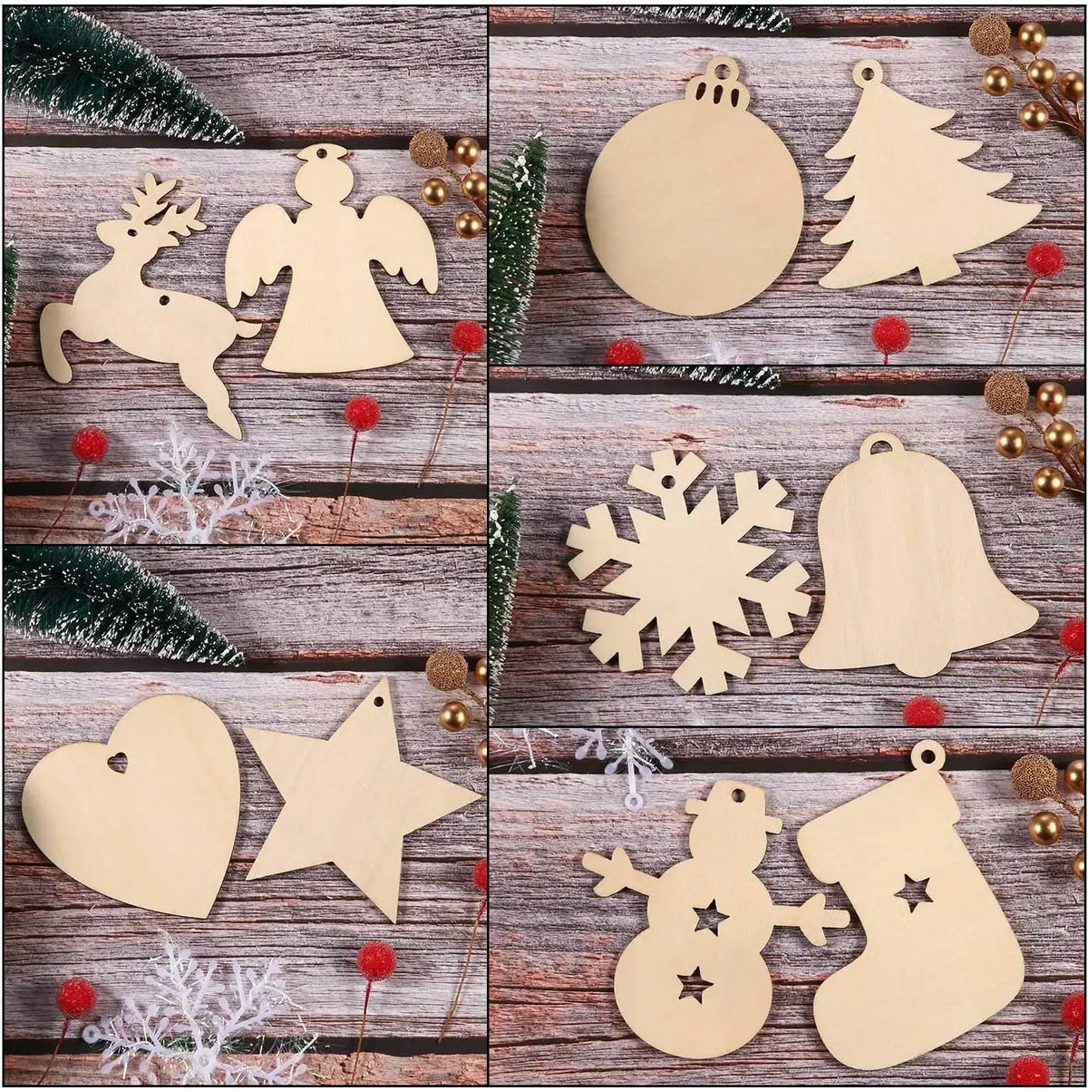 DIY Wooden Christmas Ornaments to Paint, Blank Wood Cutouts