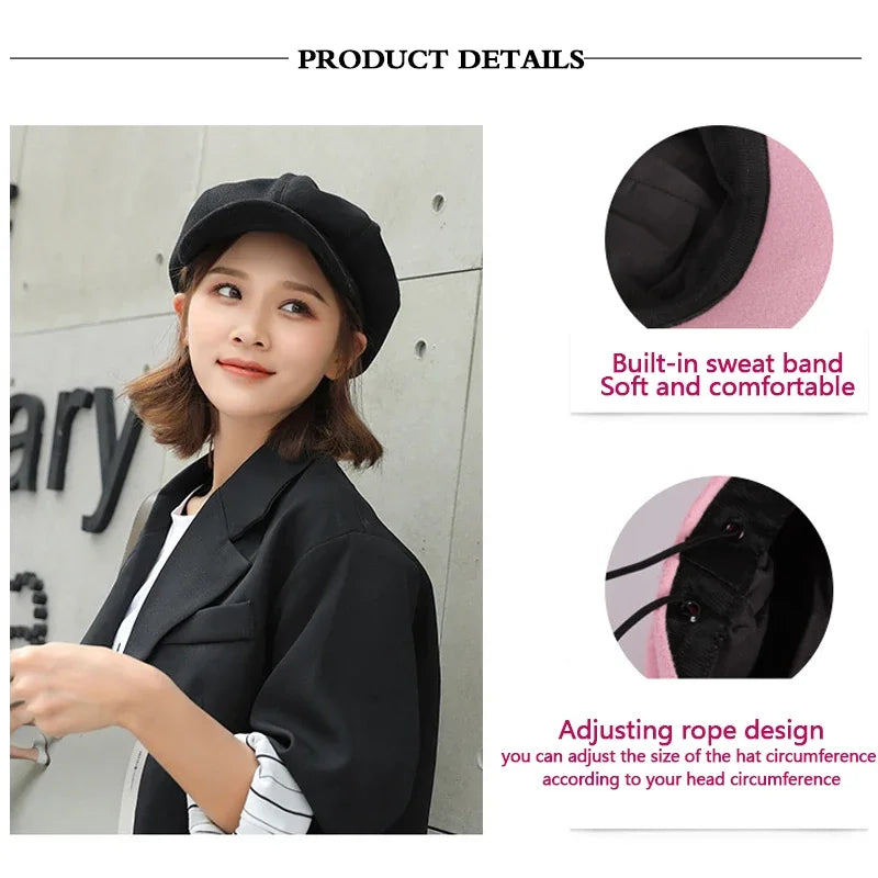 Woolen Octagonal Beret Duckbill Hat Beret British Style