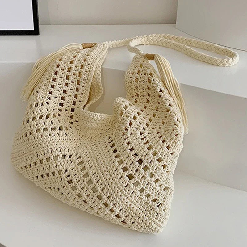 Boho Crochet Shoulder Bag with Tassels