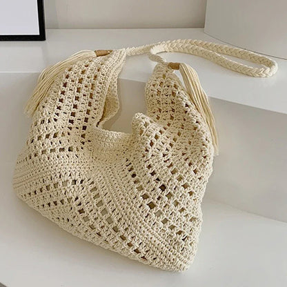 Boho Crochet Shoulder Bag with Tassels