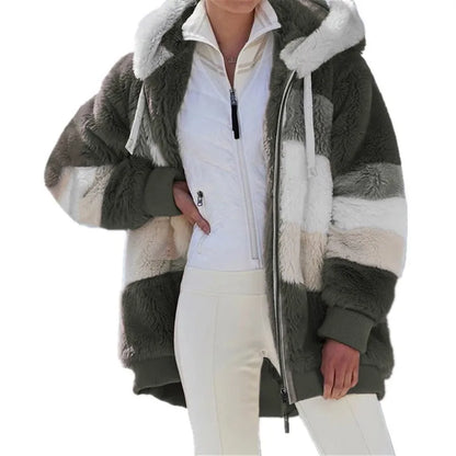 Oversized Warm Plush Jacket with Pockets, Hood, and Zipper Front, Loose, Cozy Fit. comes in 10 Colors